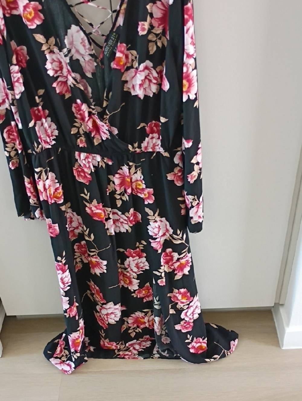Forever 21 Black Maxi Dress with Pink and Orange Floral Print Size 14